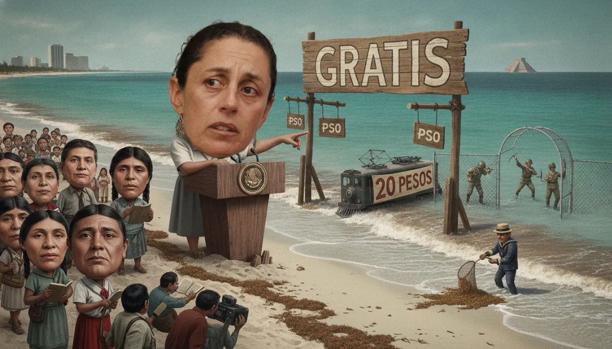 Caricatura: Todo gratis, salvo los 20 pesos, el sargazo y el muro