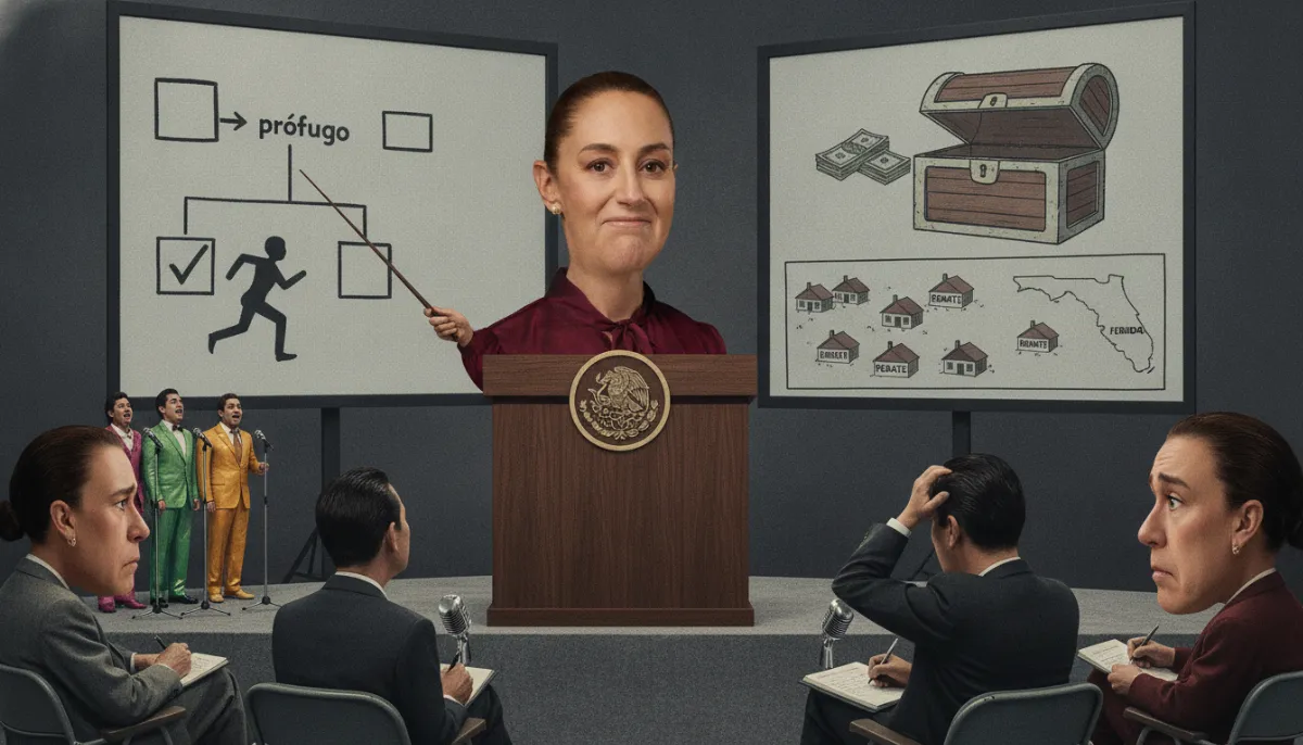 Caricatura: El PowerPoint del prófugo y los 5.8 millones que sí llegaron (por fin)