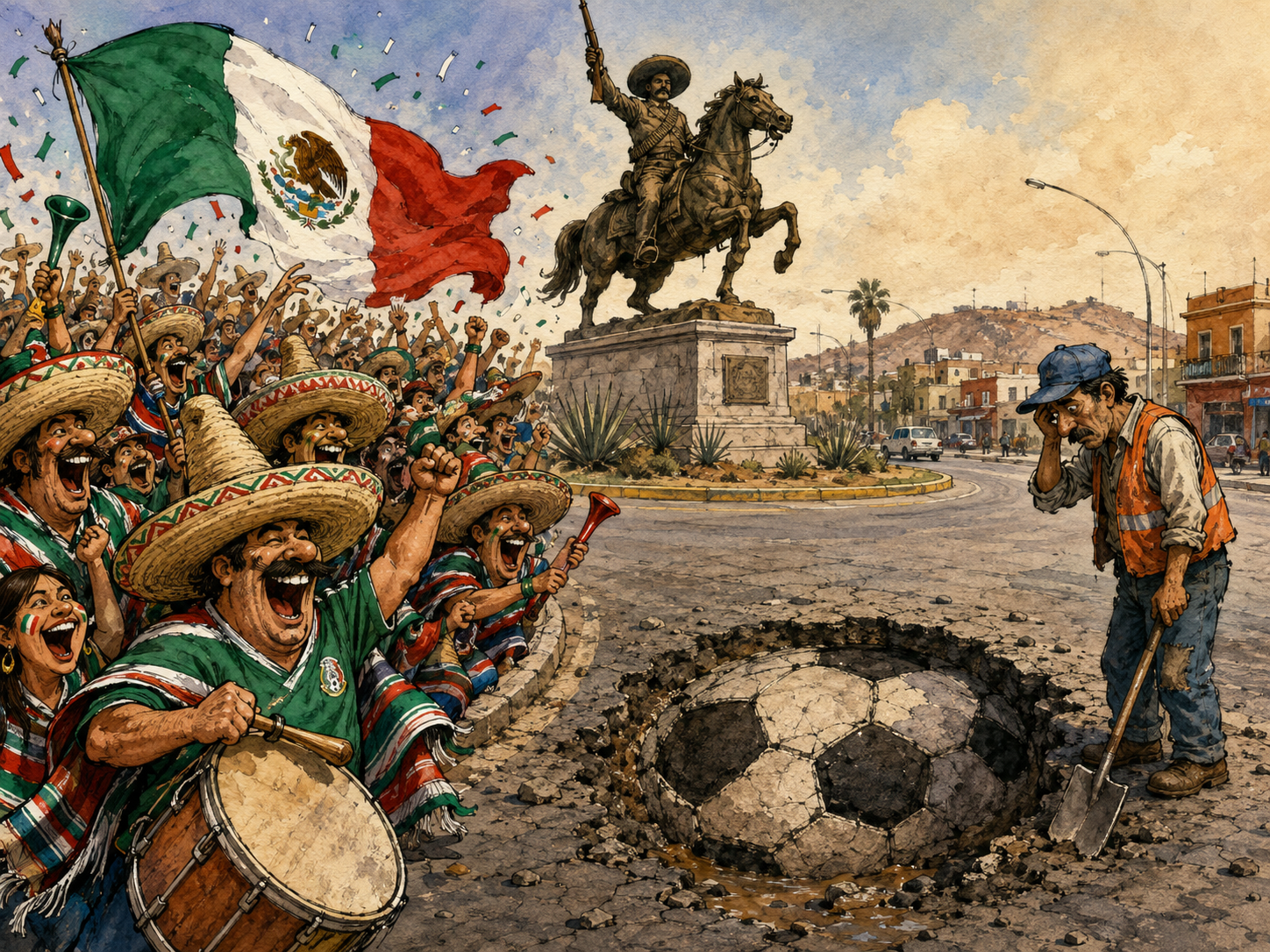 El bache también es Mundial: Chihuahua celebra el 2-0 mientras espera su pavimento